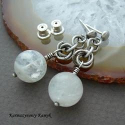 chainmaille,kamień księżycowy,ogniwka,srebro - Kolczyki - Biżuteria