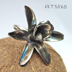 srebro,oksydowane,orchidea,kwiat,pierścionek - Pierścionki - Biżuteria