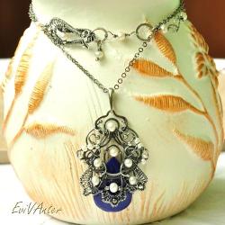 srebro,lapis lazuli,niebieski,wytworny,naszyjnik - Naszyjniki - Biżuteria