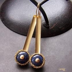 lapis lazuli w koszyczku - Kolczyki - Biżuteria