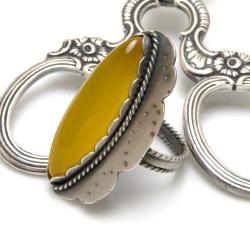 pierścionek,żółty,agat,duży,bajkowysrebro - Pierścionki - Biżuteria