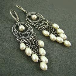 długie,efektowne,orientalne kolczyki z perłami - Kolczyki - Biżuteria
