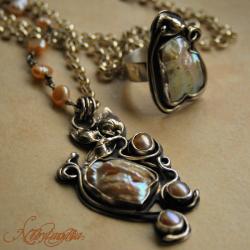 komplet z perłami,srebrny komplet - Komplety - Biżuteria