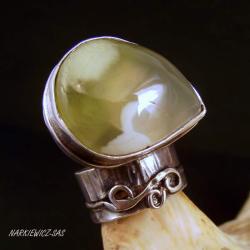 srebrny pierścień z prehnitem - Pierścionki - Biżuteria