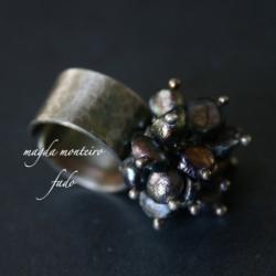 srebro,perły,czarny,pierścionek,oksydowany - Pierścionki - Biżuteria
