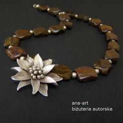efektowny naszyjnik,kwiat,brązyty,srebro - Naszyjniki - Biżuteria