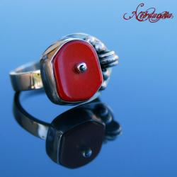 pierścionek z koralem,srebrny pierścionek - Pierścionki - Biżuteria