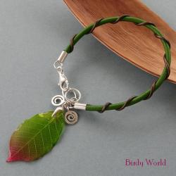 bransoeltka z rzemienia z liściem - Bransoletki - Biżuteria