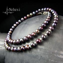 naszyjnik z czarnymi perłami,nehesi,srebrne, - Naszyjniki - Biżuteria