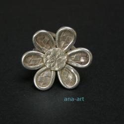 srebrny kwiat,oksydowany,pleciony - Pierścionki - Biżuteria