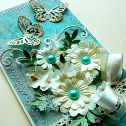 ślub,życzenia,kwiaty,para młoda,motyle,perły - Kartki okolicznościowe - Akcesoria