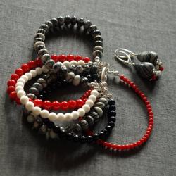 czarno-biało-czerwony komplet - Komplety - Biżuteria