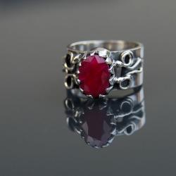 srebrny pierścionek z rubinem,naturalny rubin - Pierścionki - Biżuteria