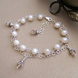 eleganckie perły,srebro,kryształki, - Bransoletki - Biżuteria