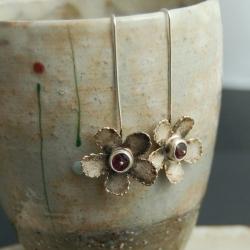 oksydowane,długie kolczyki,surowe kwiaty,turmalin - Kolczyki - Biżuteria
