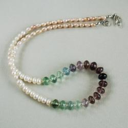 srebro,perły,fluoryty,minimalizm - Naszyjniki - Biżuteria