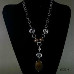 srebrny naszyjnik z agatem,bronzytami,kryształami - Naszyjniki - Biżuteria