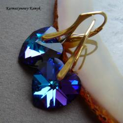 kolczyki,swarovski,srebro pozłacane,złote,serca - Kolczyki - Biżuteria