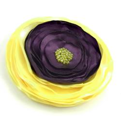 broszka,żółta,fiolet,kwiaty - Broszki - Biżuteria