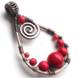etniczny wisiorek,marmur,czerwony - Naszyjniki - Biżuteria