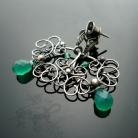 Kolczyki maleńkie,małe,zielone,wire-wrapping,sztyfty