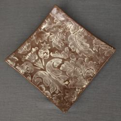 ceramiczna brązowa patera,motyw liści - Ceramika i szkło - Wyposażenie wnętrz