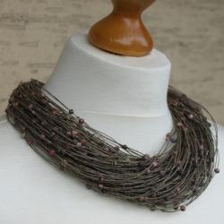 etniczny naszyjnik z lnu i jaspisu - Naszyjniki - Biżuteria