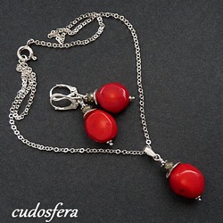 eleganckie,koral,czerwone - Komplety - Biżuteria