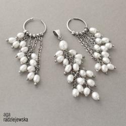 srebrny komplet z perłami naturalnymi - Komplety - Biżuteria