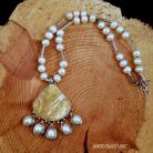 Naszyjniki romantyczna kolia z bursztynem i perłami