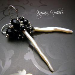 z perłą,czarnym spinelem,kobiece, - Kolczyki - Biżuteria