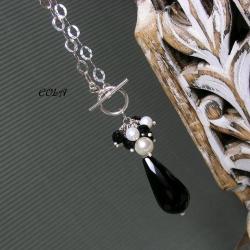 srebrny naszyjnik z perłami i onyksami - Naszyjniki - Biżuteria