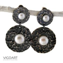 surowe,srebrne,z perłami,rękodzieło - Kolczyki - Biżuteria