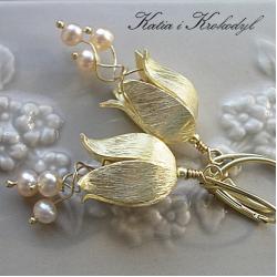 eleganckie kolczyki,dzwonki,złote,z perełkami - Kolczyki - Biżuteria