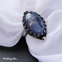 pierścionek,z kianitem,koronki,retro,niebieski - Pierścionki - Biżuteria