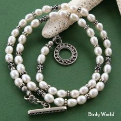 krótki naszyjnik z perłami i srebrem Bali - Naszyjniki - Biżuteria