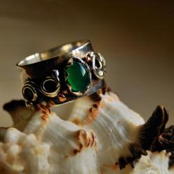 pierścionek celtycki z kuleczkami,miedź,chryzopraz - Pierścionki - Biżuteria