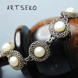 srebro,perła słodkowodna - Bransoletki - Biżuteria