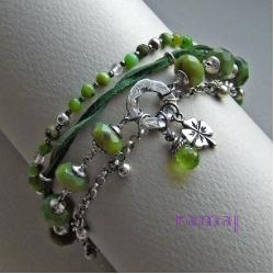 zielona bransoleta,z kończynką,nefrytem,rzemieniem - Bransoletki - Biżuteria