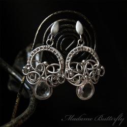 niezwykłe kolczyki,wire-wrapping,srebro,oksydowane - Kolczyki - Biżuteria