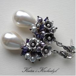 romantyczne kolczyki z perłami,bogate,srebrne - Kolczyki - Biżuteria