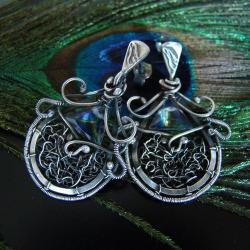 wire-wrapping,kwarc mystic,srebro,sztyfty, - Kolczyki - Biżuteria