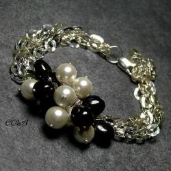 srebrna bransoletka z perłami i granatami - Bransoletki - Biżuteria